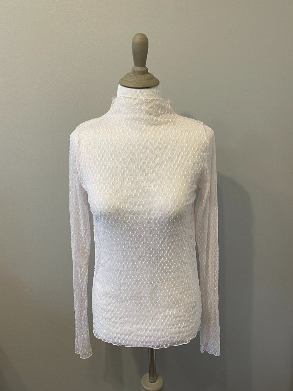 Free People Sheer Lace Long Sleeve, Size M, Light Pink